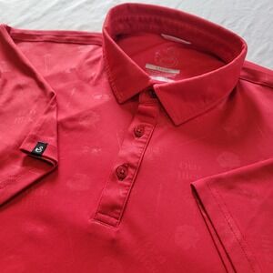 Swannies Polo Mens Large Old Hick All Over Print Short Sleeve Red Golf Clubs‎